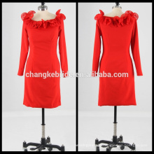 Real Pictures long sleeve short formal cocktail dress red cocktail dress rolled-up neck Prom Dress